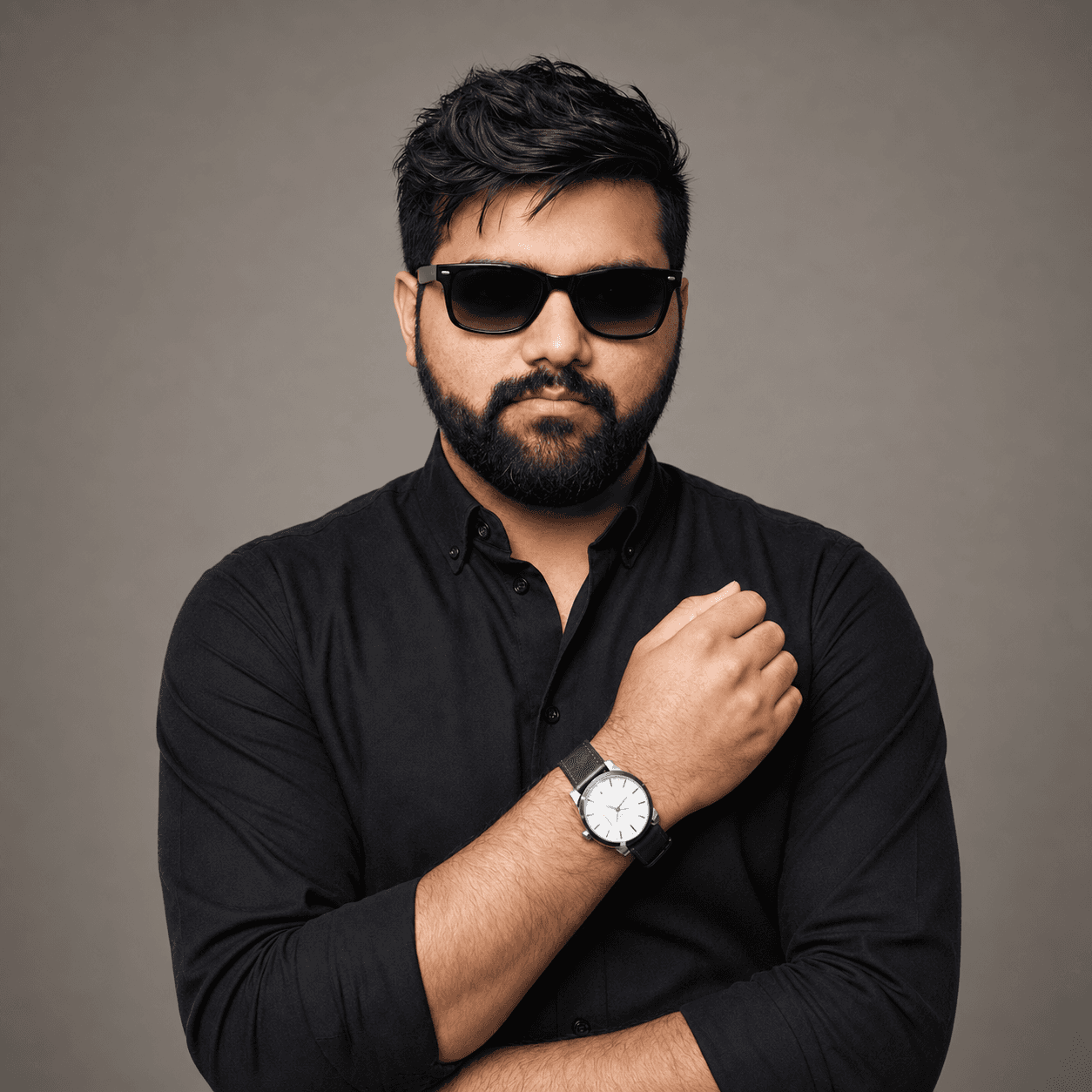 Usman Farooq wearing a black shirt and sunglasses